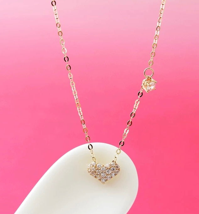 Studded Solitaire Love Heart Necklace