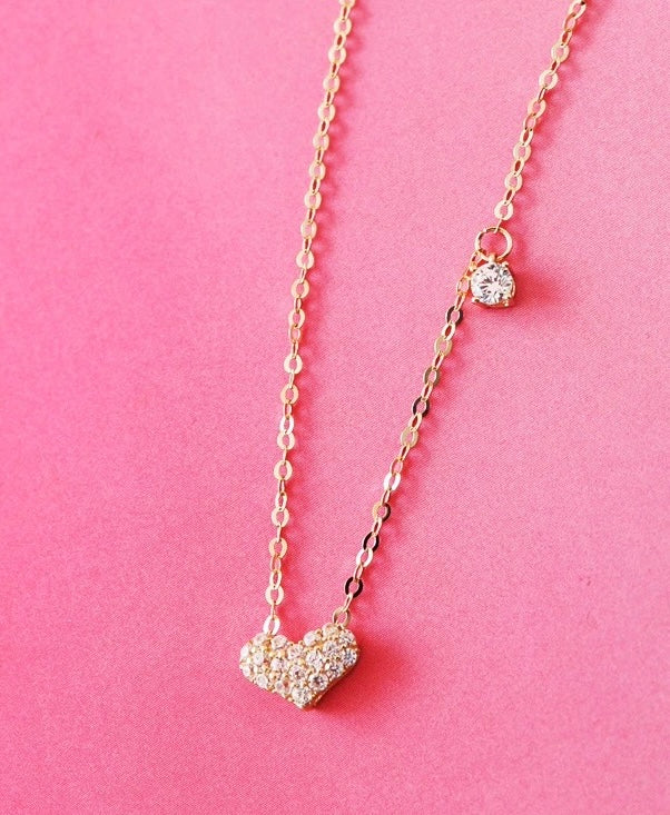 Studded Solitaire Love Heart Necklace