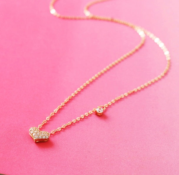 Studded Solitaire Love Heart Necklace