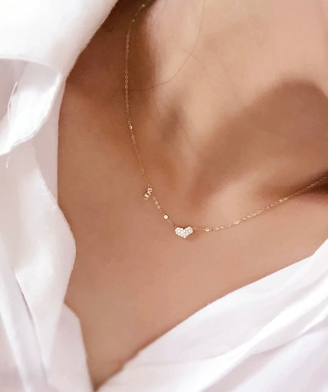 Studded Solitaire Love Heart Necklace