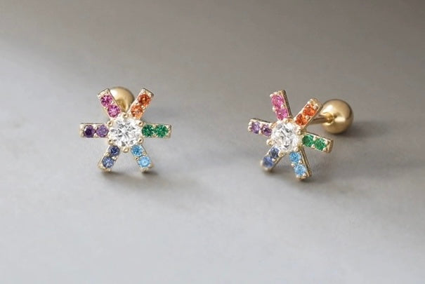 Rainbow Star Wheel Stud Earrings