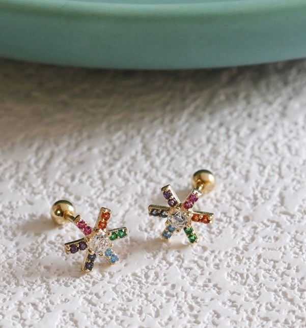 Rainbow Star Wheel Stud Earrings