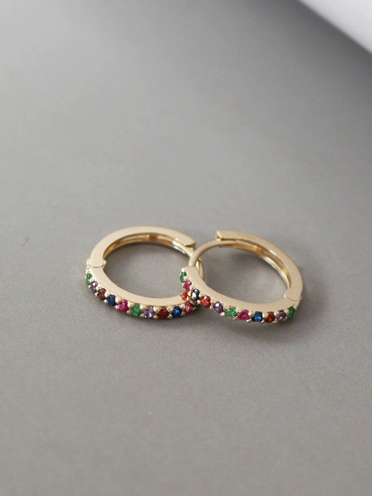 Rainbow Pave Huggie Hoops