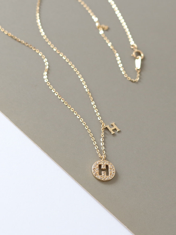 H Pave Coin Necklace