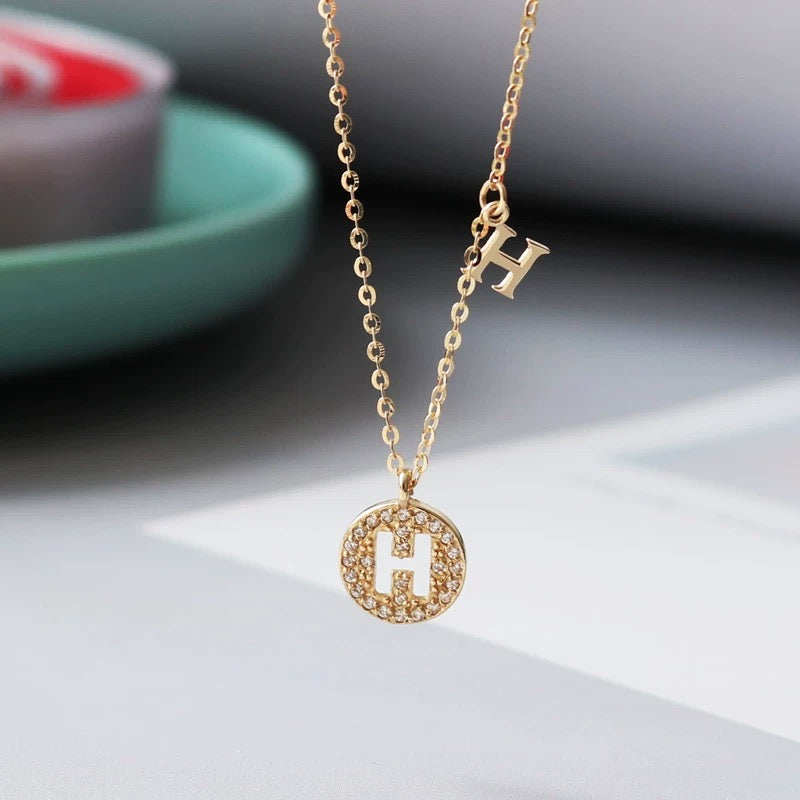 H Pave Coin Necklace