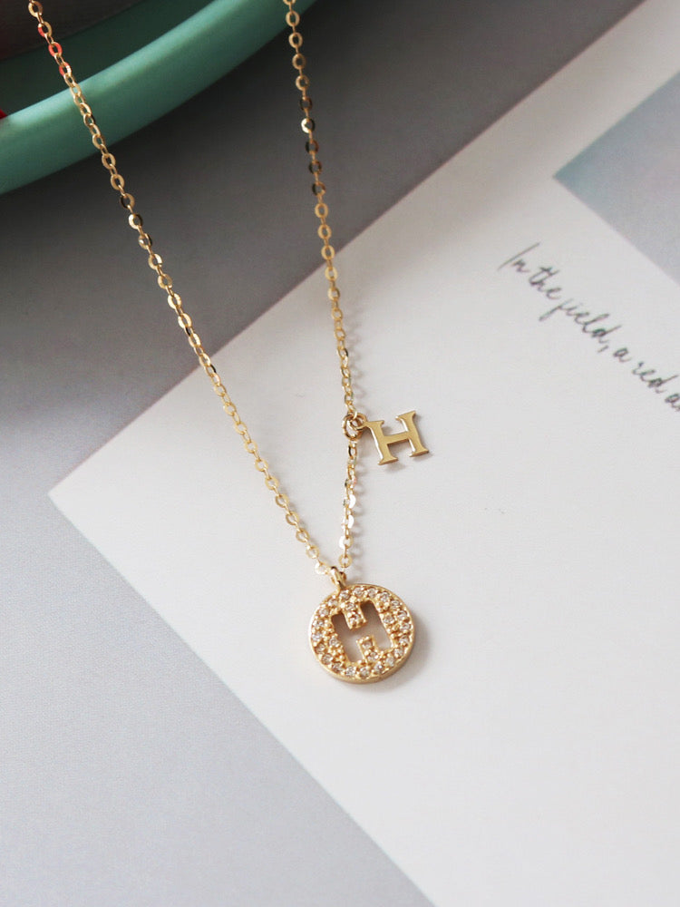 H Pave Coin Necklace