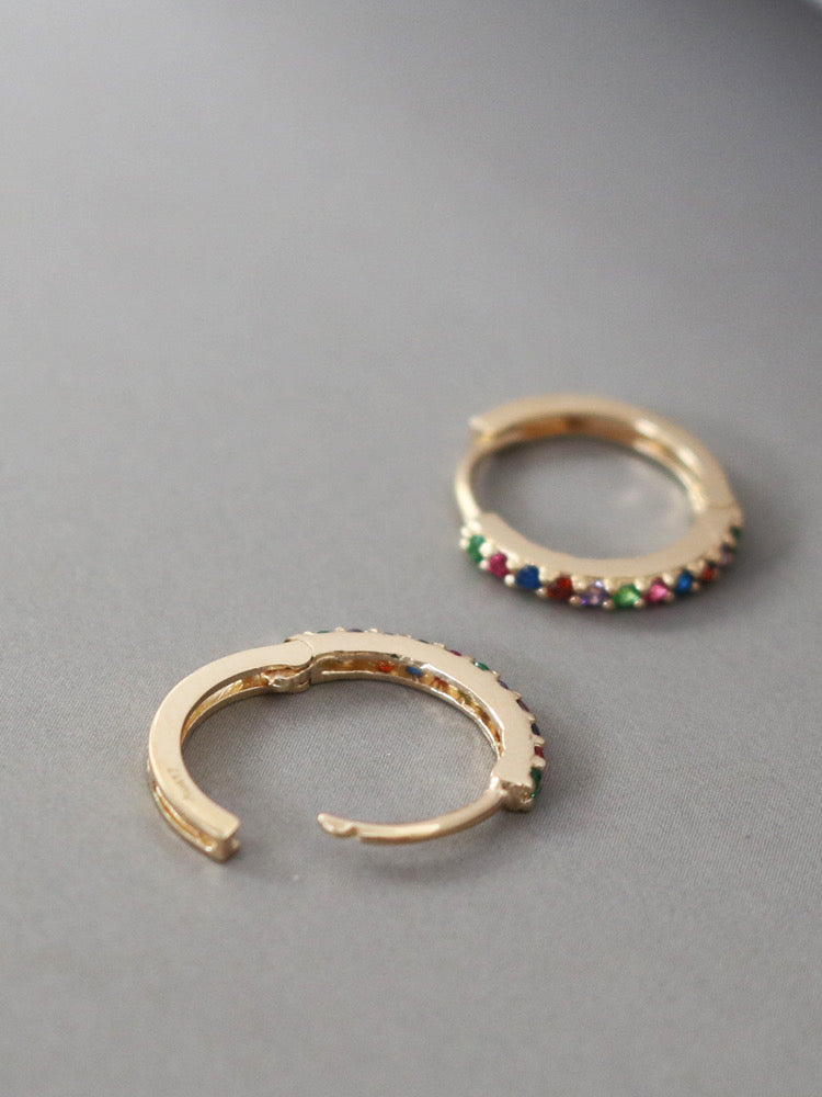 Rainbow Pave Huggie Hoops