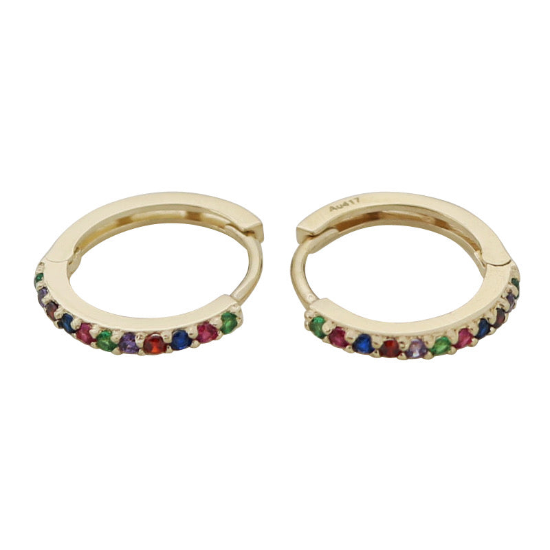 Rainbow Pave Huggie Hoops