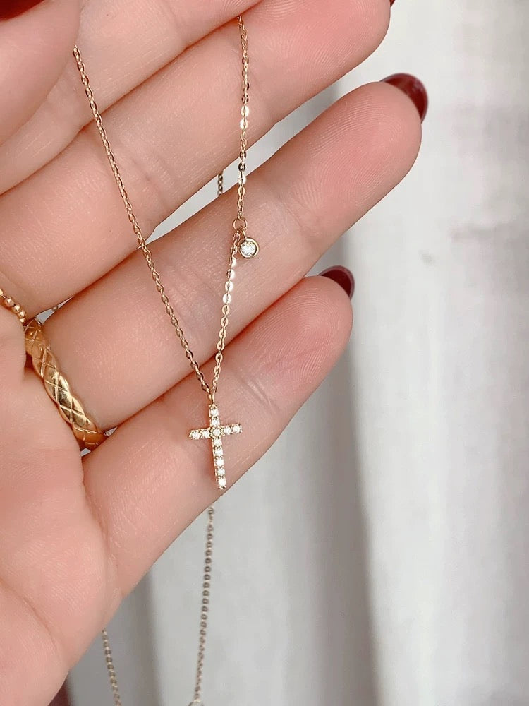 Cross & Bezel Charm Necklace