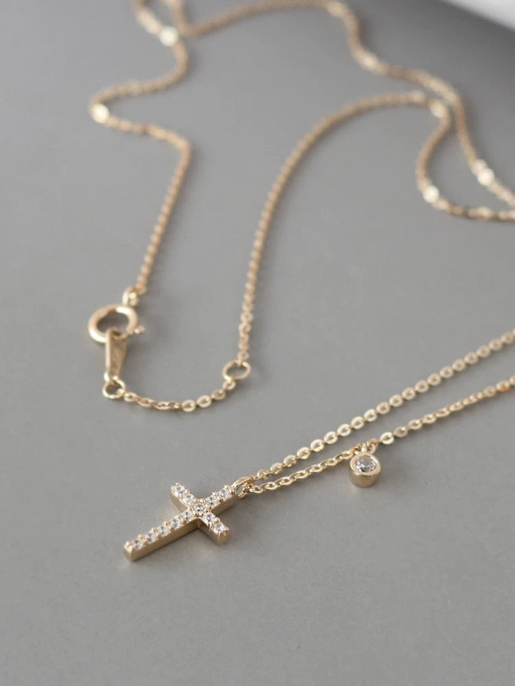 Cross & Bezel Charm Necklace