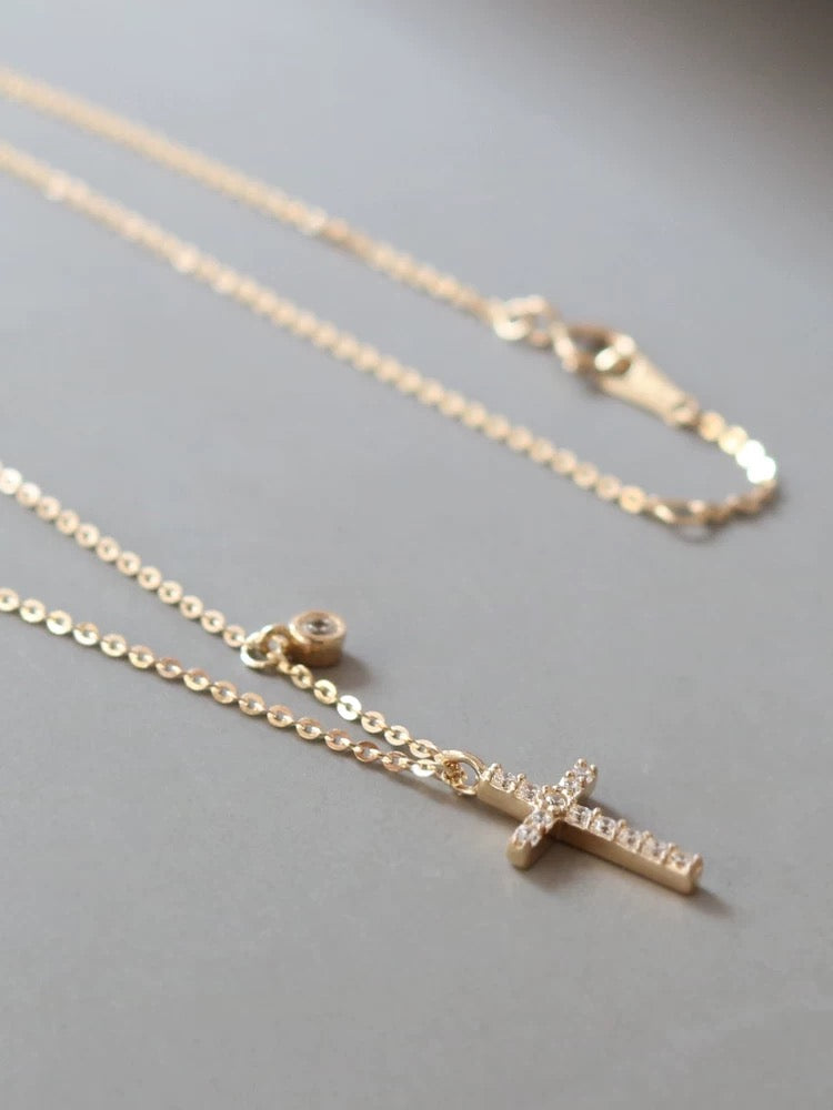 Cross & Bezel Charm Necklace