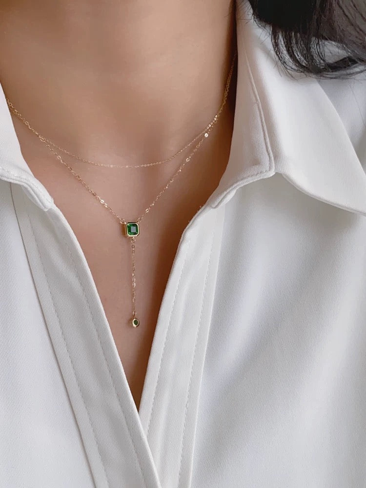 Green Moissanite Lariat Necklace