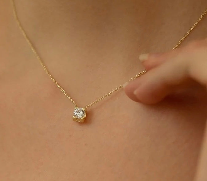 Square Solitaire Charm Necklace