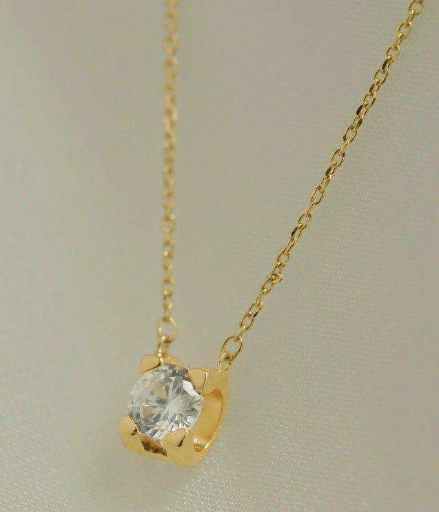 Square Solitaire Charm Necklace