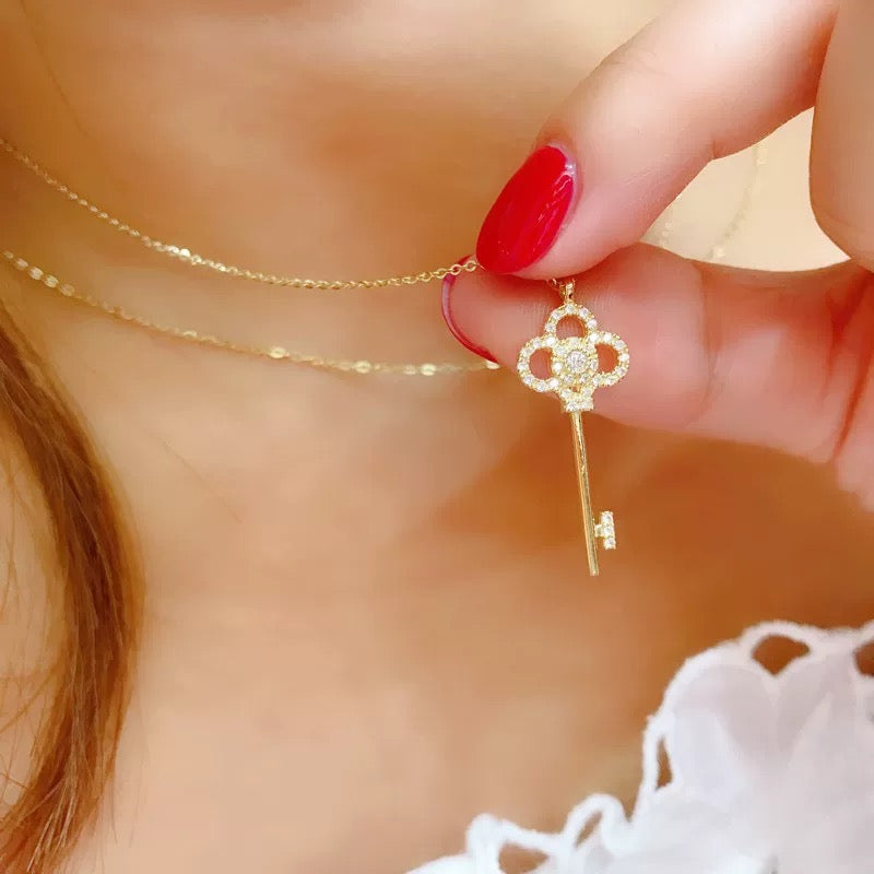 Studded Petal Key Charm Necklace