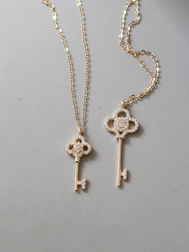 Studded Petal Key Charm Necklace