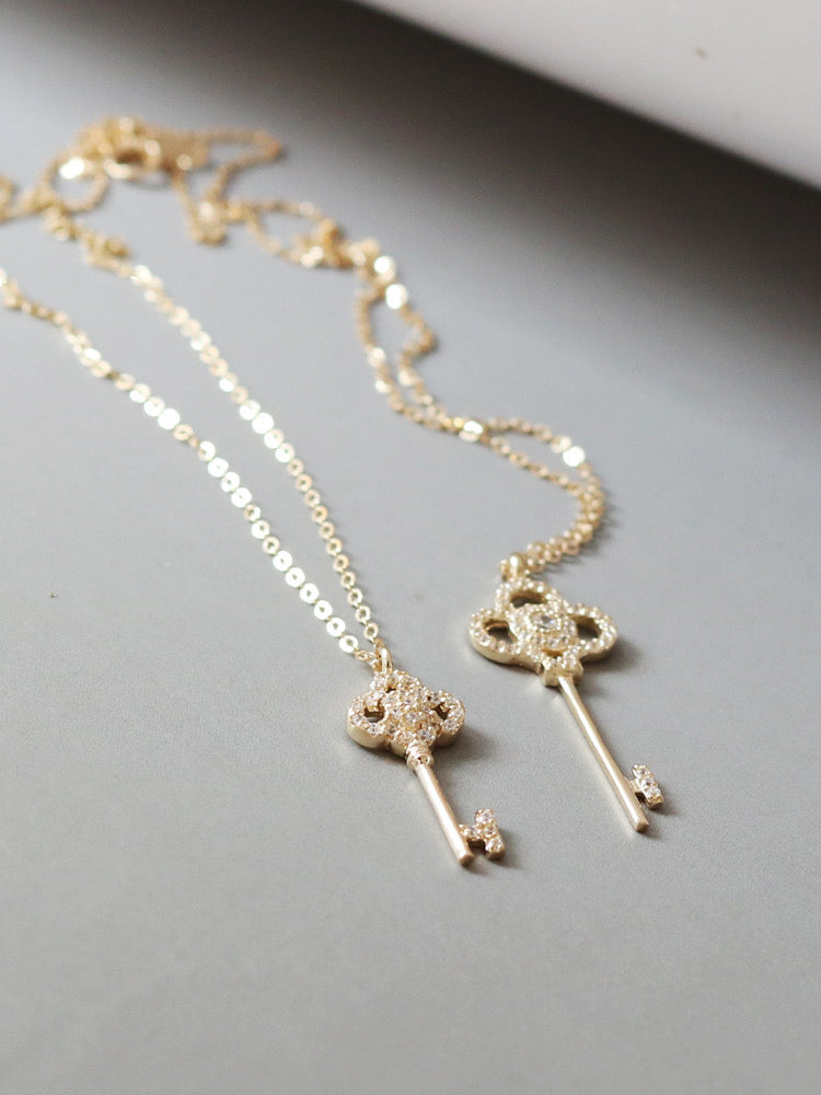 Studded Petal Key Charm Necklace