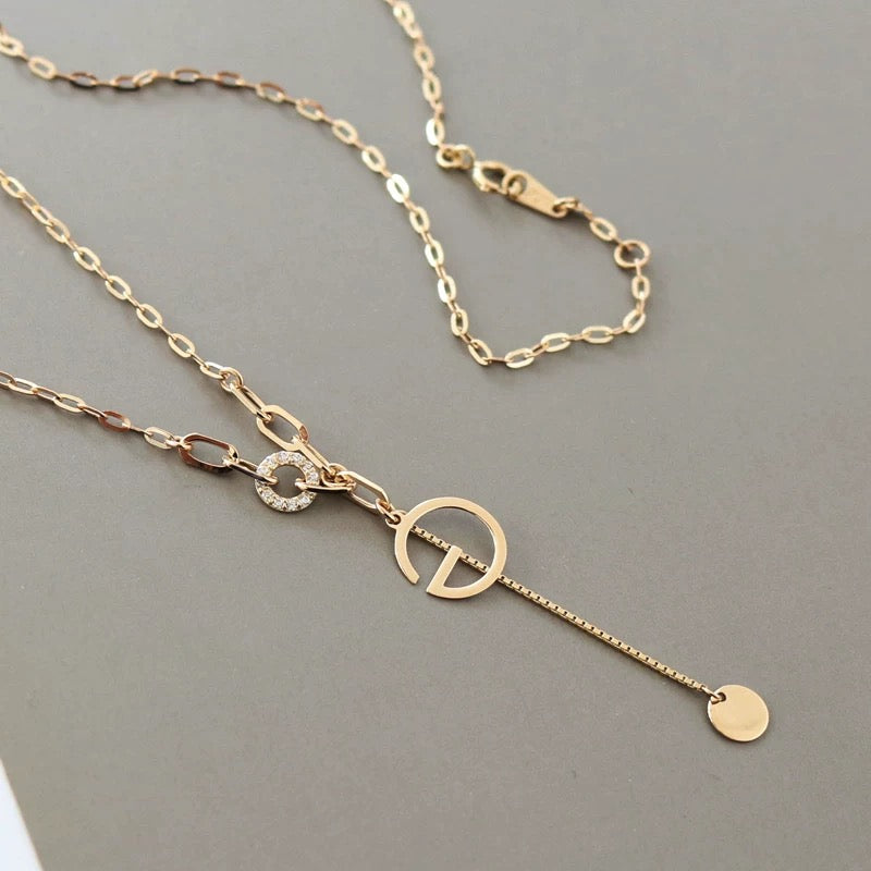 G Hanging Dial Lariat Necklace