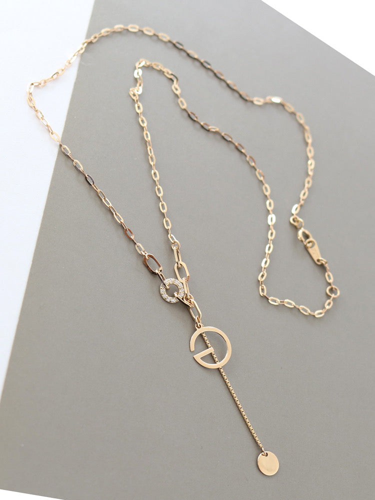 G Hanging Dial Lariat Necklace