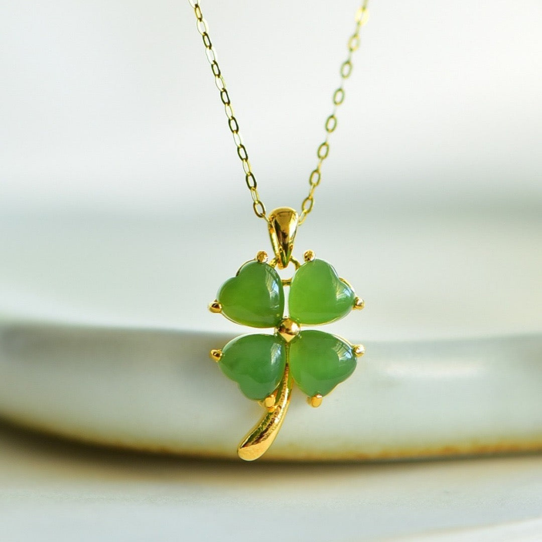 Jasper Stone Clover Charm Necklace