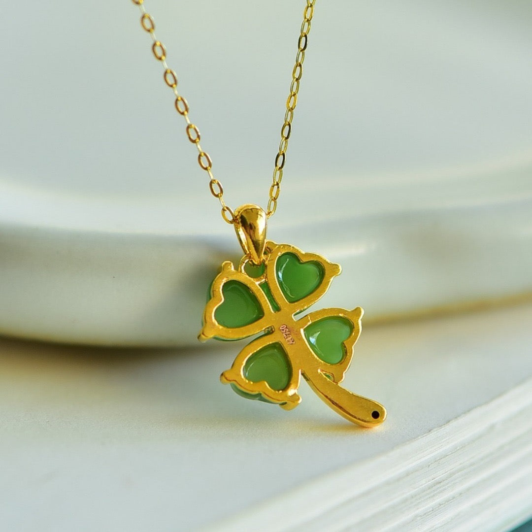 Jasper Stone Clover Charm Necklace