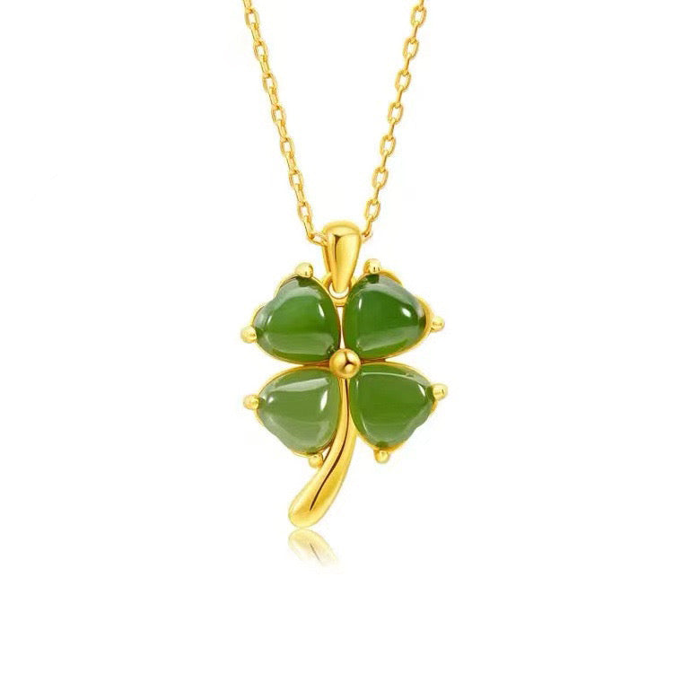 Jasper Stone Clover Charm Necklace