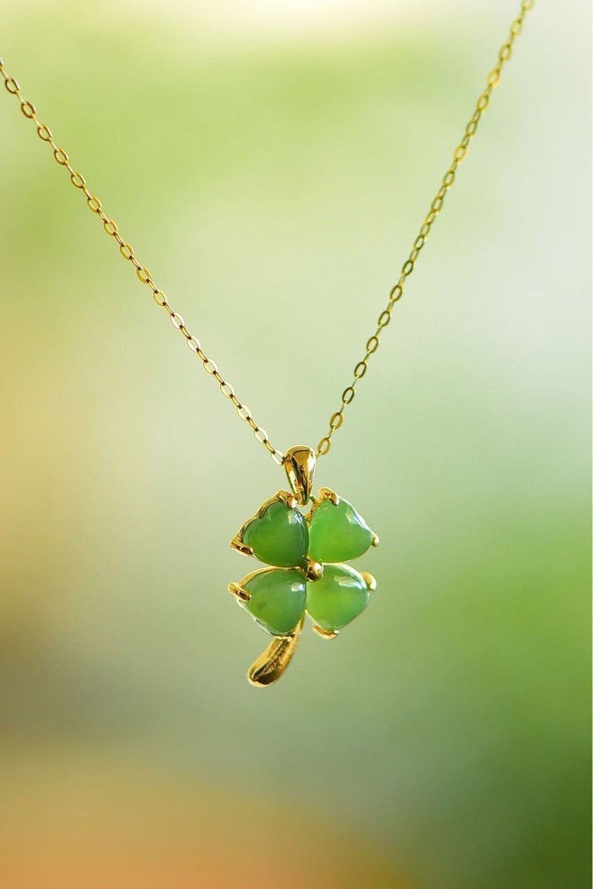 Jasper Stone Clover Charm Necklace