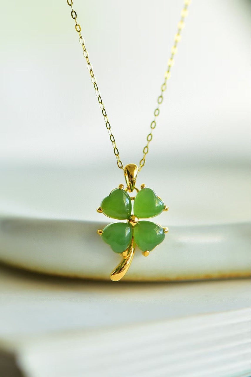 Jasper Stone Clover Charm Necklace