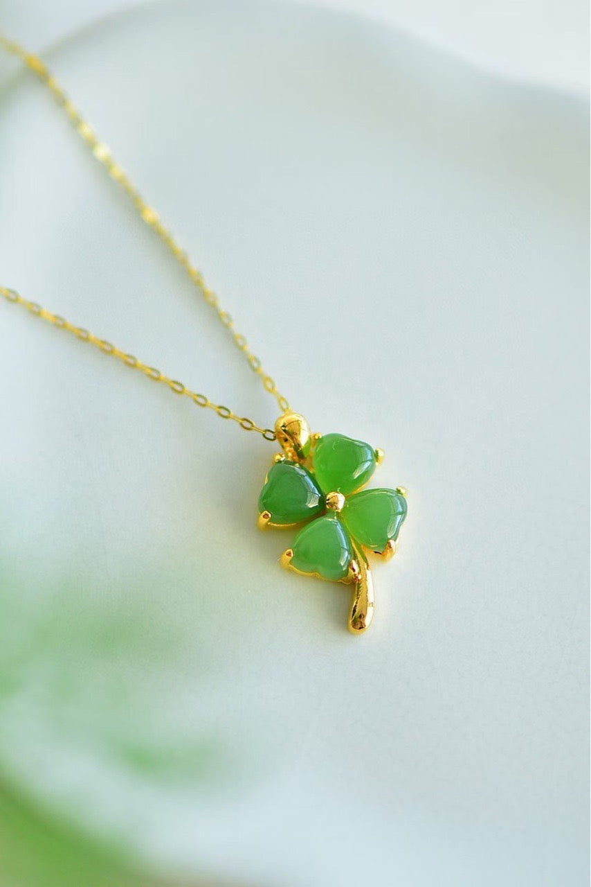 Jasper Stone Clover Charm Necklace