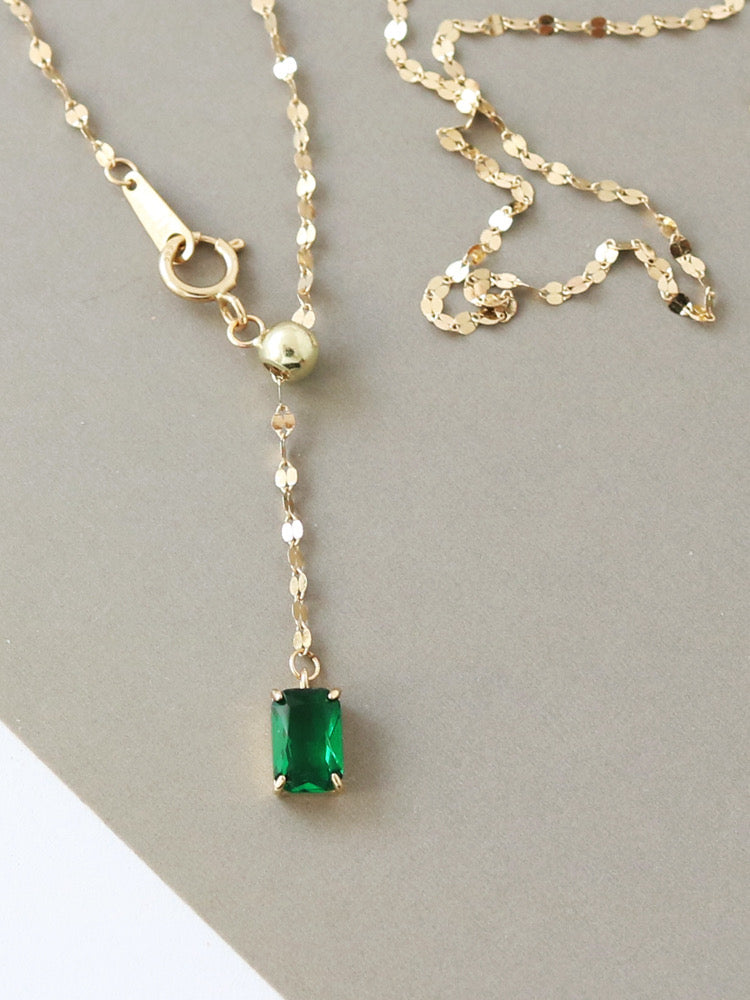 Green Gem Sequinned Chain Lariat Necklace