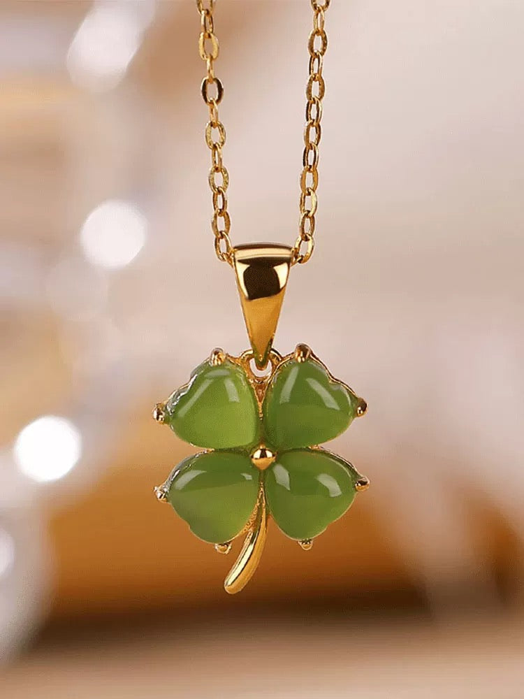 Jasper Stone Clover Charm Necklace