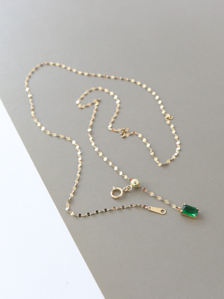 Green Gem Sequinned Chain Lariat Necklace