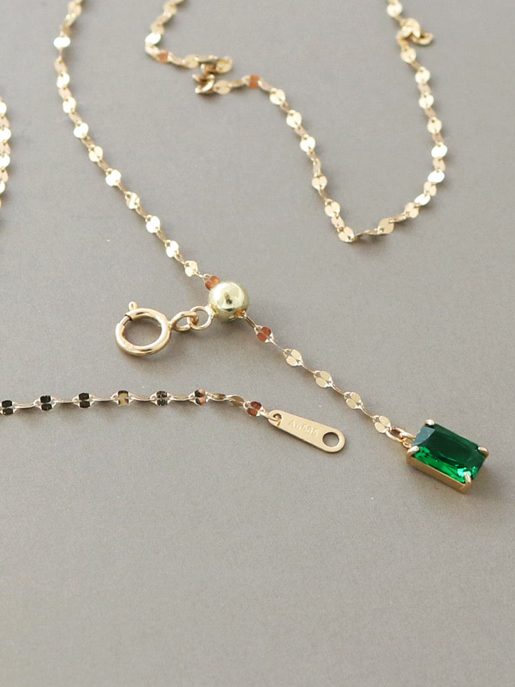 Green Gem Sequinned Chain Lariat Necklace