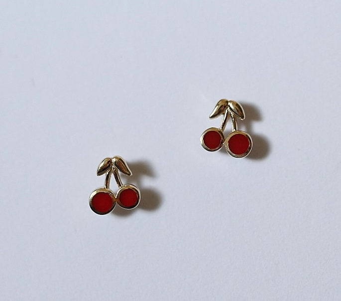 Embellished Red Cherries Stud Earrings