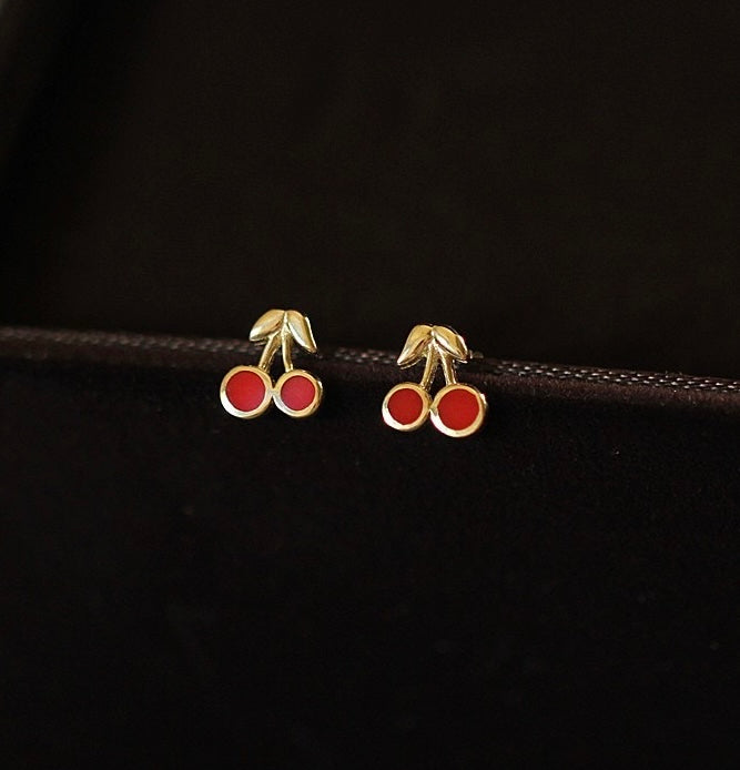 Embellished Red Cherries Stud Earrings