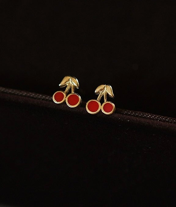 Embellished Red Cherries Stud Earrings