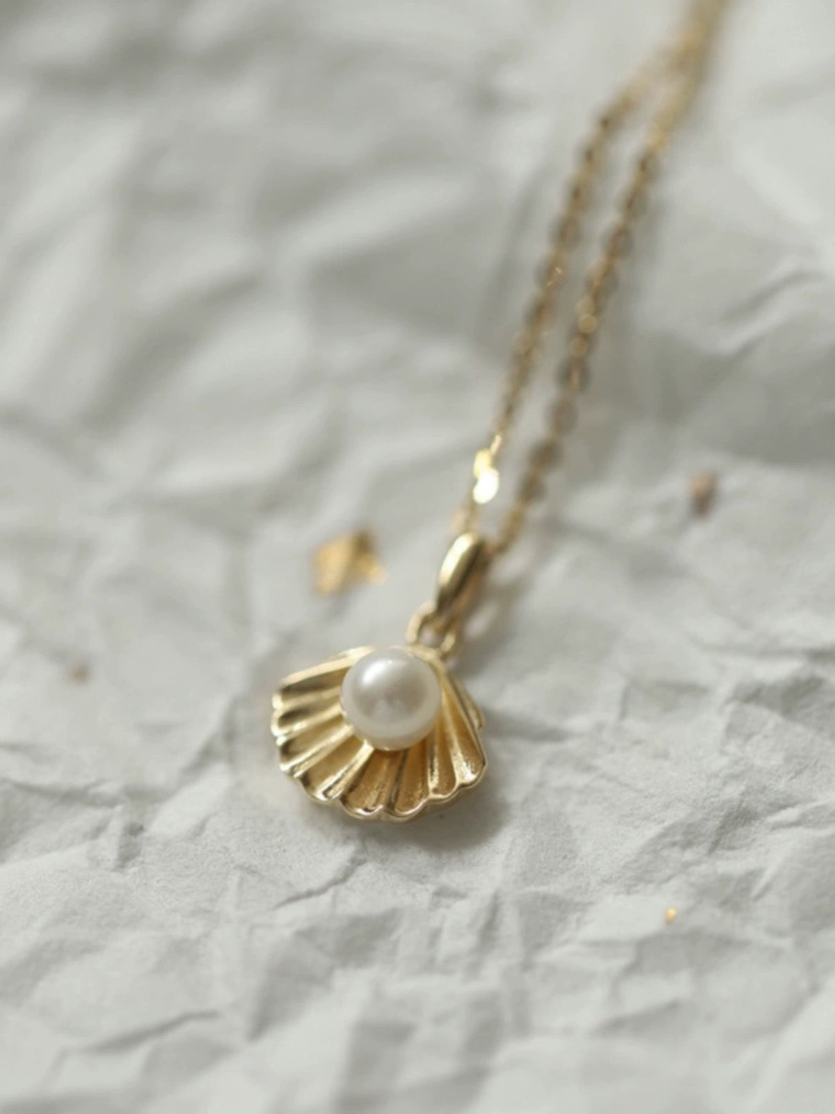 Clam Shell & Pearl Charm Necklace