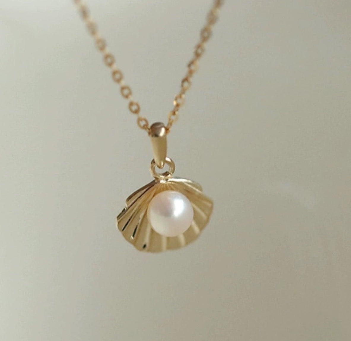 Clam Shell & Pearl Charm Necklace