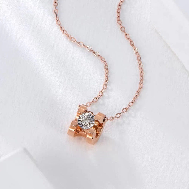 Square Solitaire Charm Necklace