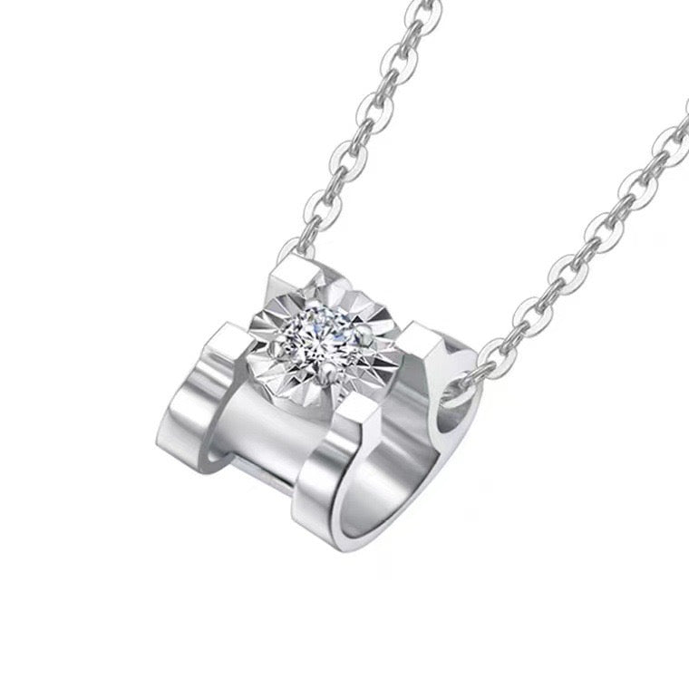 Square Solitaire Charm Necklace