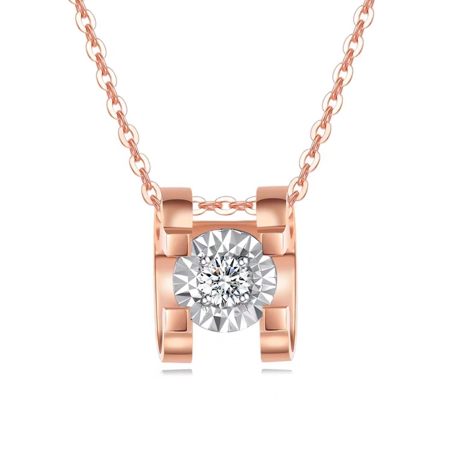 Square Solitaire Charm Necklace