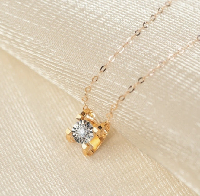 Square Solitaire Charm Necklace