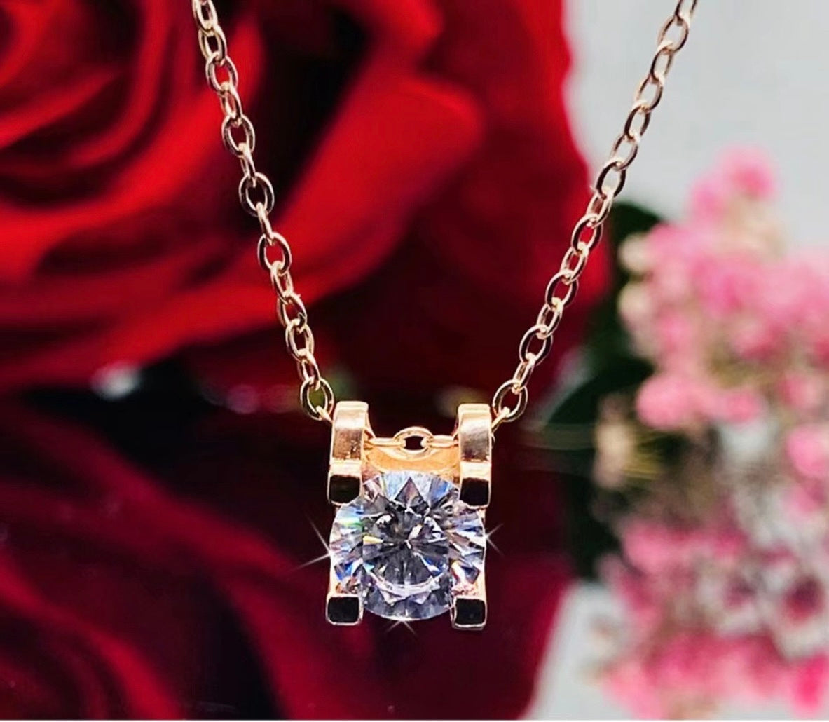 Square Solitaire Charm Necklace