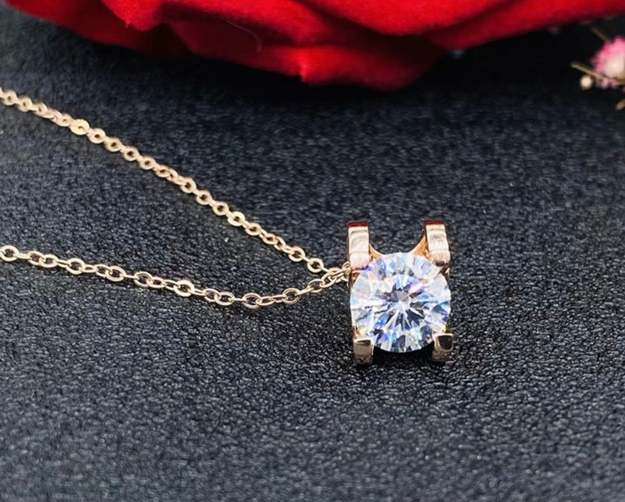 Square Solitaire Charm Necklace