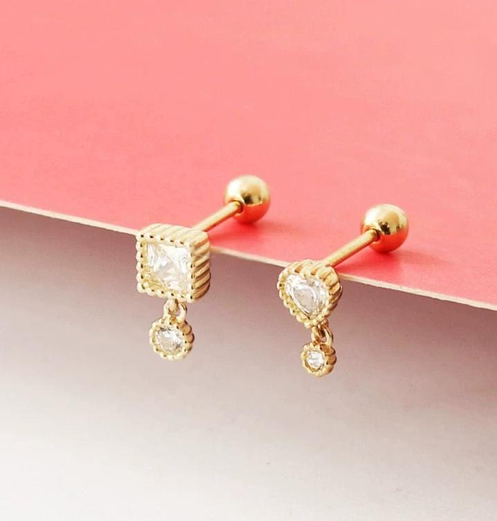 Asymmetric Square Heart Bezel Stud Earrings