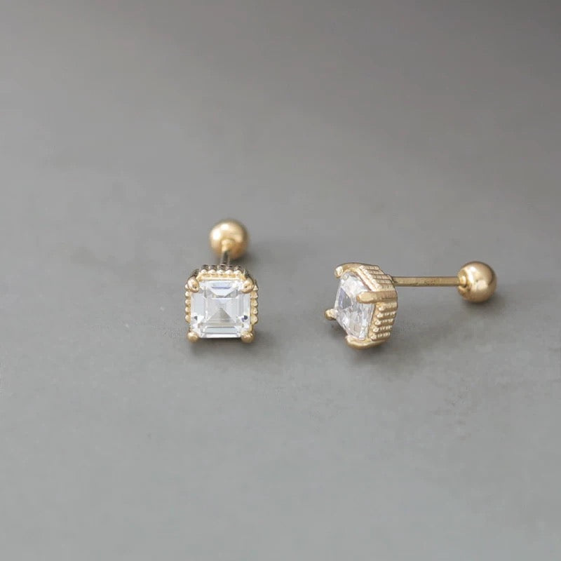 Beaded 4 Claw Square Stud Earrings