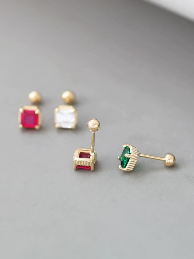 Beaded 4 Claw Square Stud Earrings