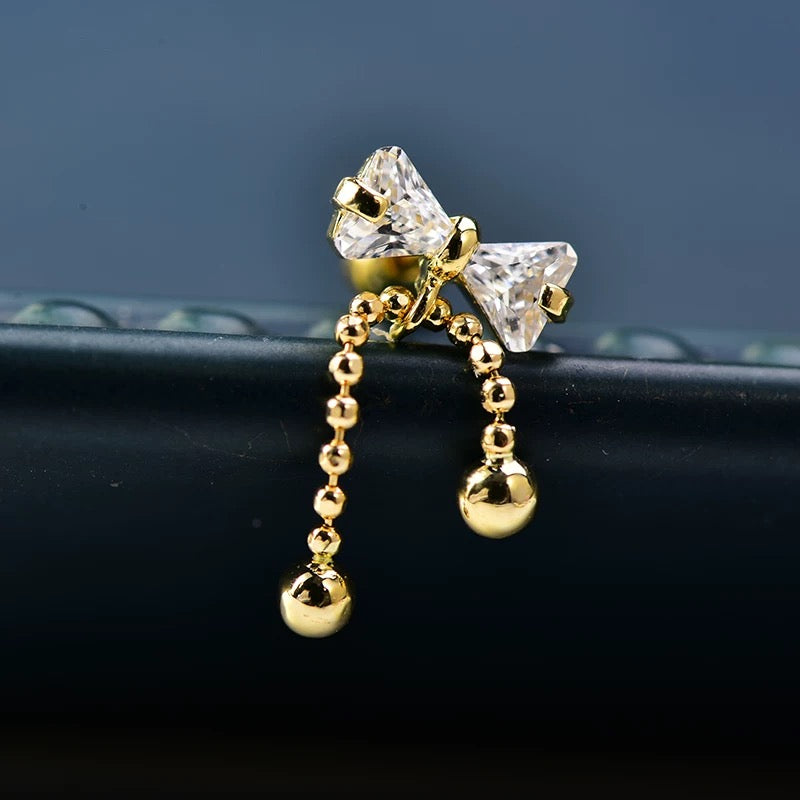 Bow Beaded Chain Stud Earrings