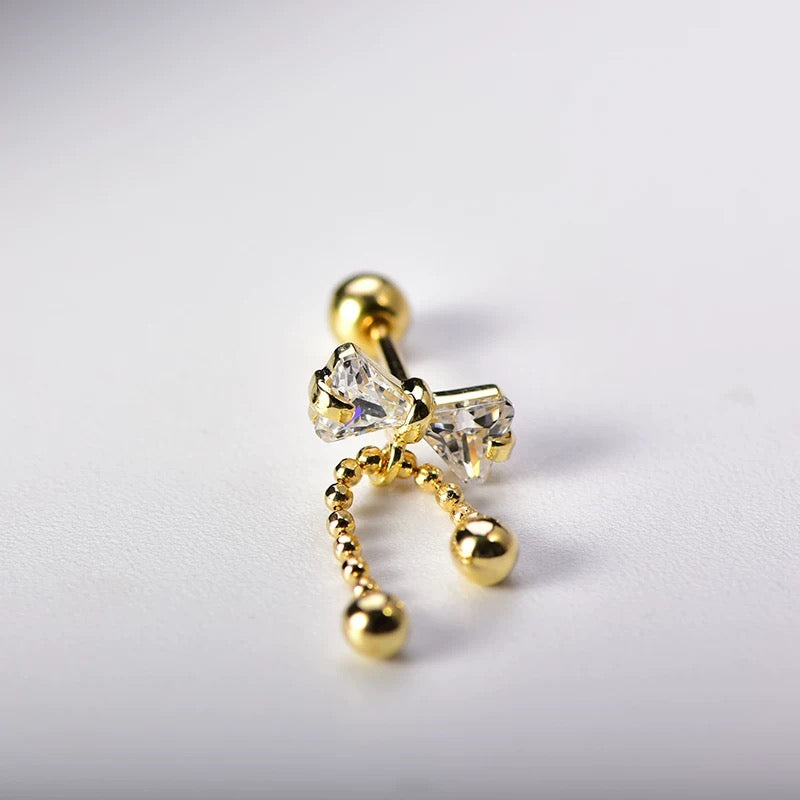 Bow Beaded Chain Stud Earrings