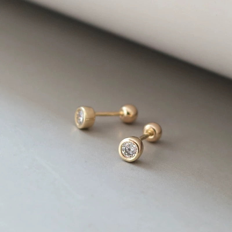 Tiny Round Bezel Stud Earrings